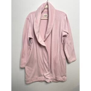 UGG Pink Plush Shawl Collar Cardigan Robe Open Front Cozy Lounge Size L No Tie